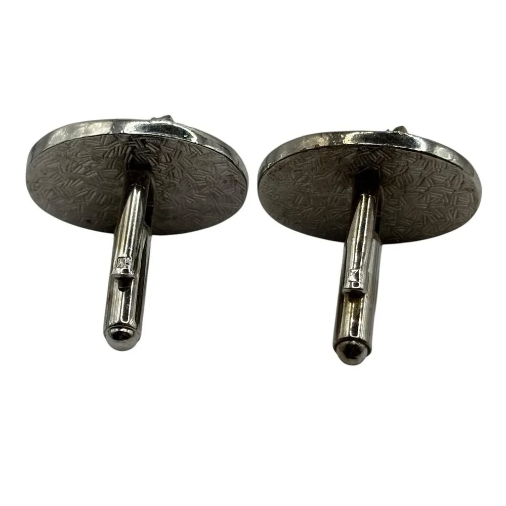 Horse‎ Mustang Cufflinks Vintage Silver Tone Oval Bullet Back Textured Stallion